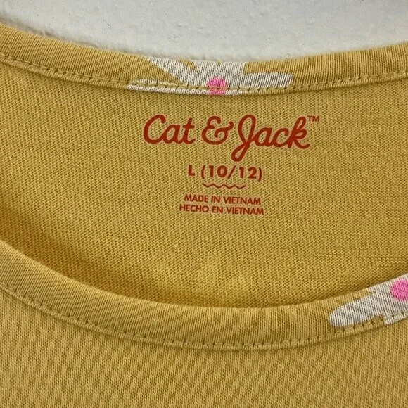 Cat & Jack Girls Yellow Floral Print Dress Size L 10/12 Cotton/Poly Blend - Picture 4 of 7